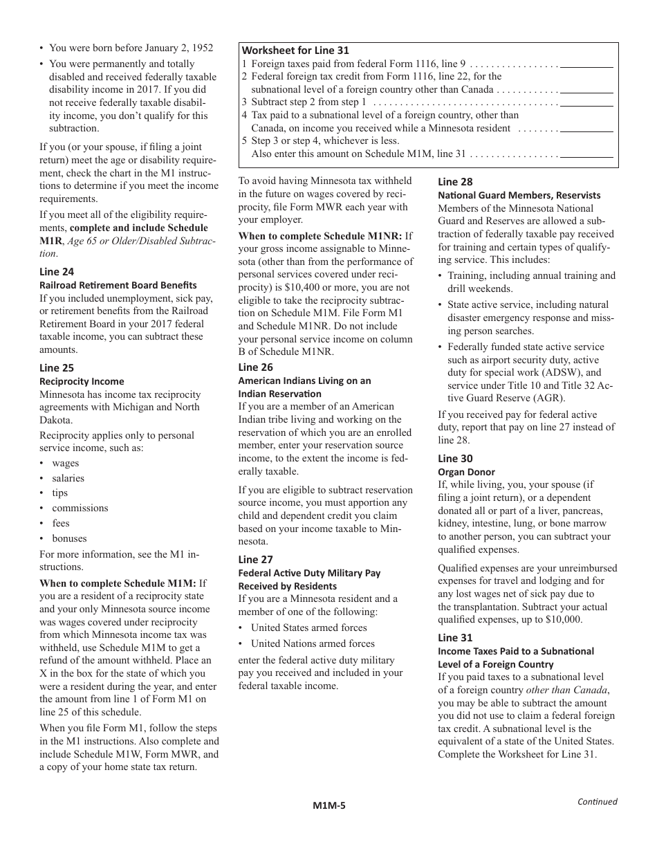 Schedule M1M Income Additions and Subtractions - Minnesota, Page 7