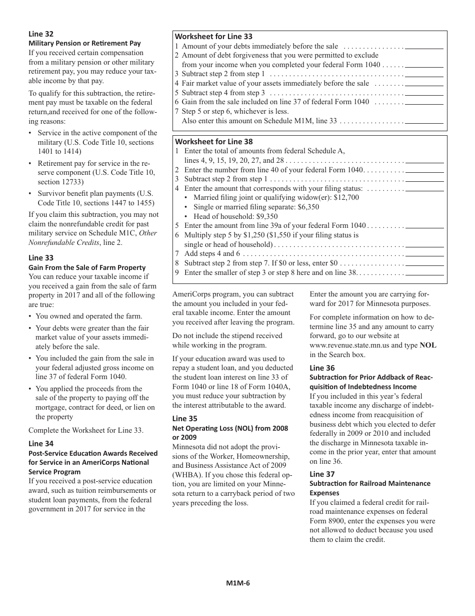 Schedule M1M Income Additions and Subtractions - Minnesota, Page 8