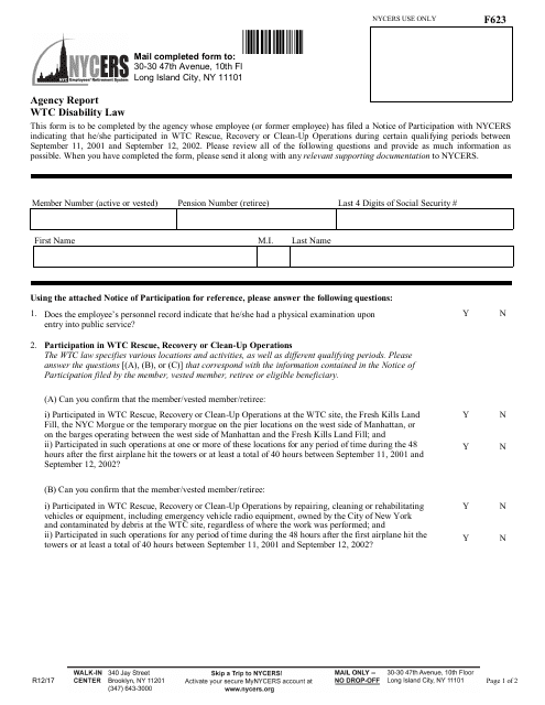 Form F623 Agency Report Wtc Disability Law - New York City