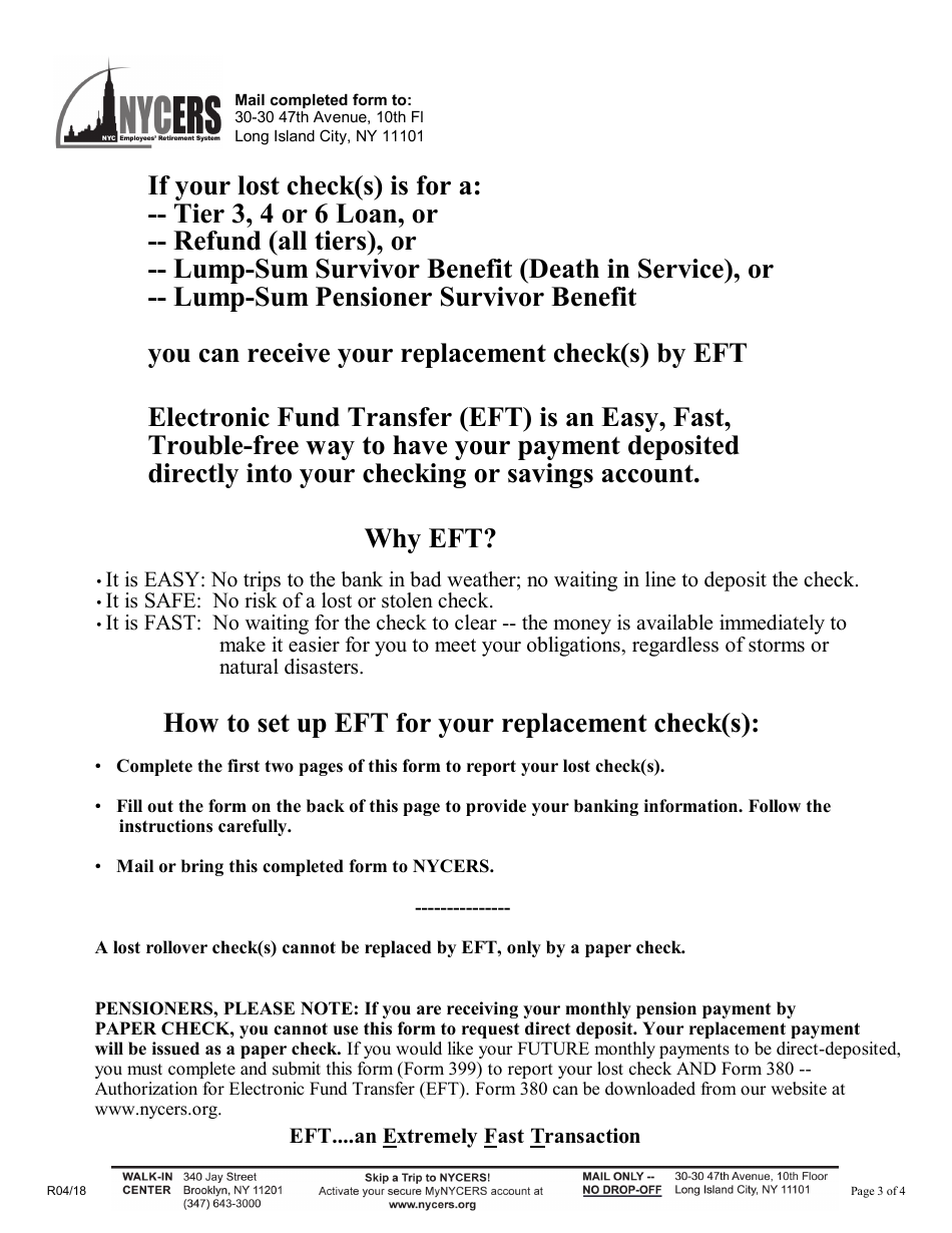 Form F399 Affidavit Concerning Lost Check(S) - New York City, Page 3