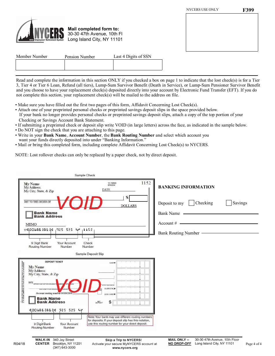 Form F399 Affidavit Concerning Lost Check(S) - New York City, Page 4