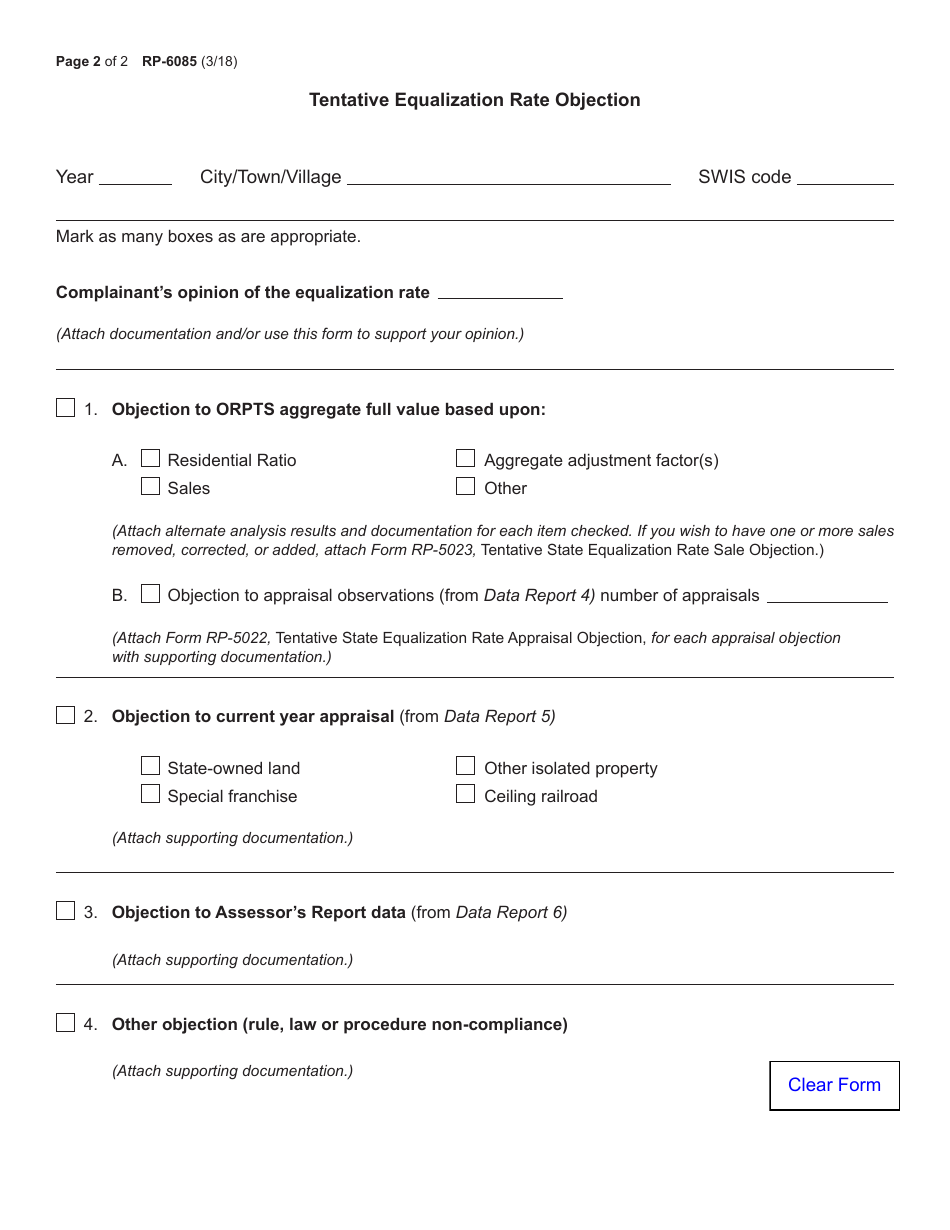 Form RP6085 Fill Out, Sign Online and Download Fillable PDF, New