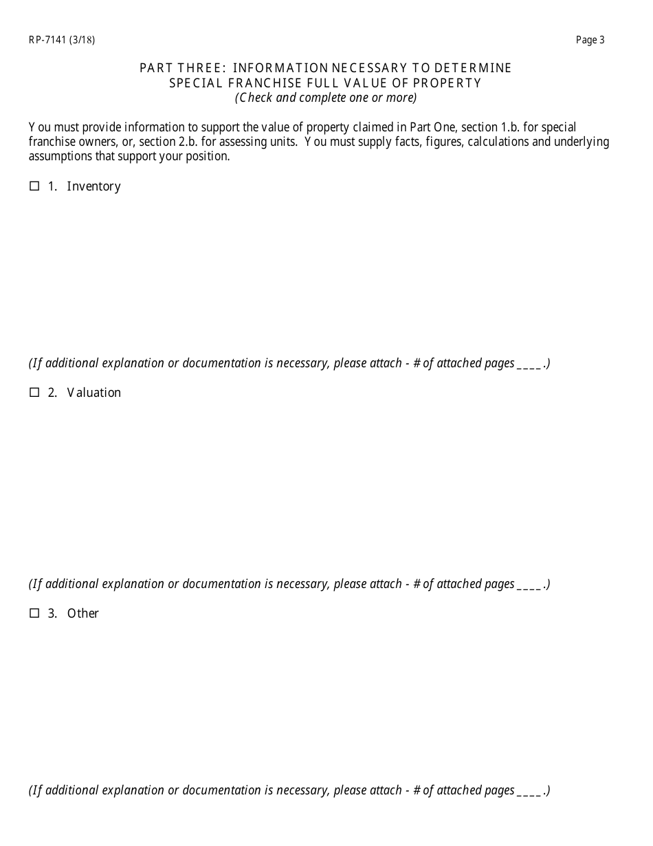 Form RP-7141 Complaint on Tentative Special Franchise Full Values - New York, Page 3