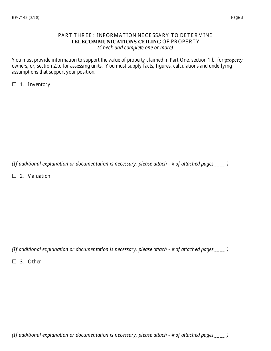 Form RP-7143 Complaint on Tentative Telecommunications Ceiling - New York, Page 3
