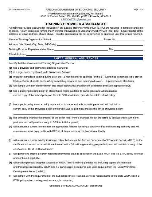 Form WIO-1040A  Printable Pdf