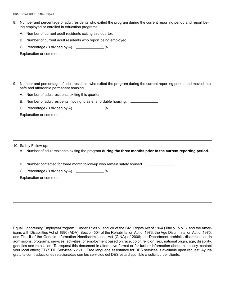 Form CSA-1070A FORFF Domestic Violence Housing Intervention Performance Measures - Arizona, Page 3