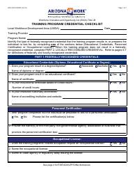 Document preview: Form WIO-1031A FORFF Training Program Credential Checklist - Arizona