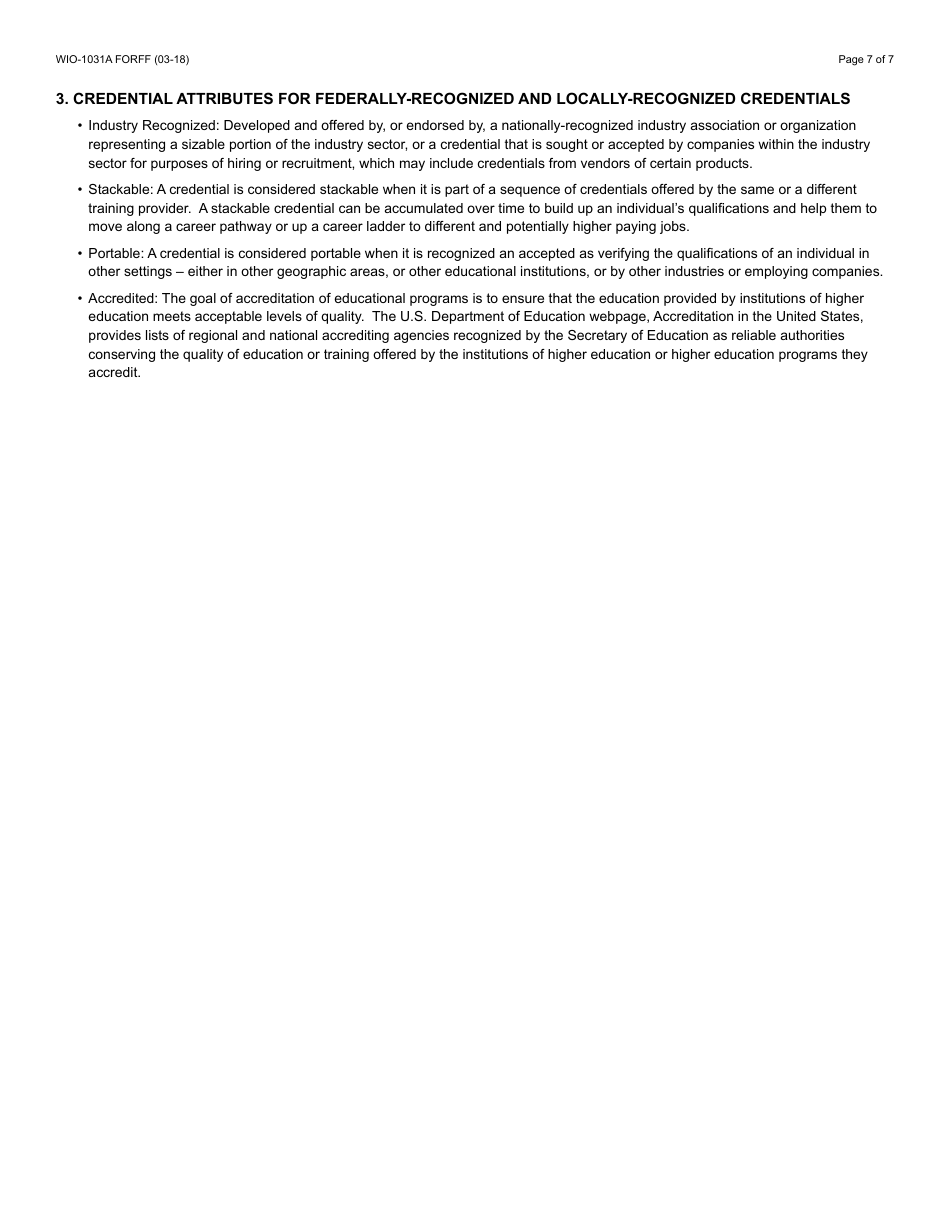 Form WIO-1031A FORFF Training Program Credential Checklist - Arizona, Page 7