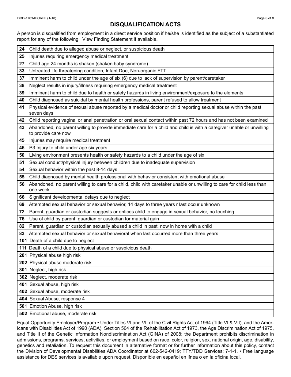 Form DDD-1703AFORFF Provider Request for Central Registry Background Check - Arizona, Page 8