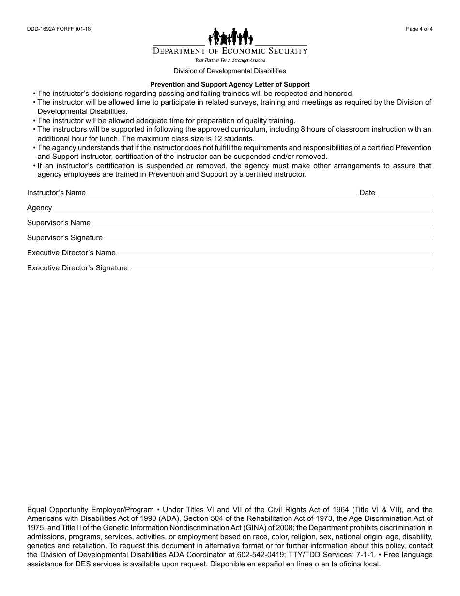 Form DDD-1692A FORFF Prevention and Support Instructor Recertification Packet - Arizona, Page 4