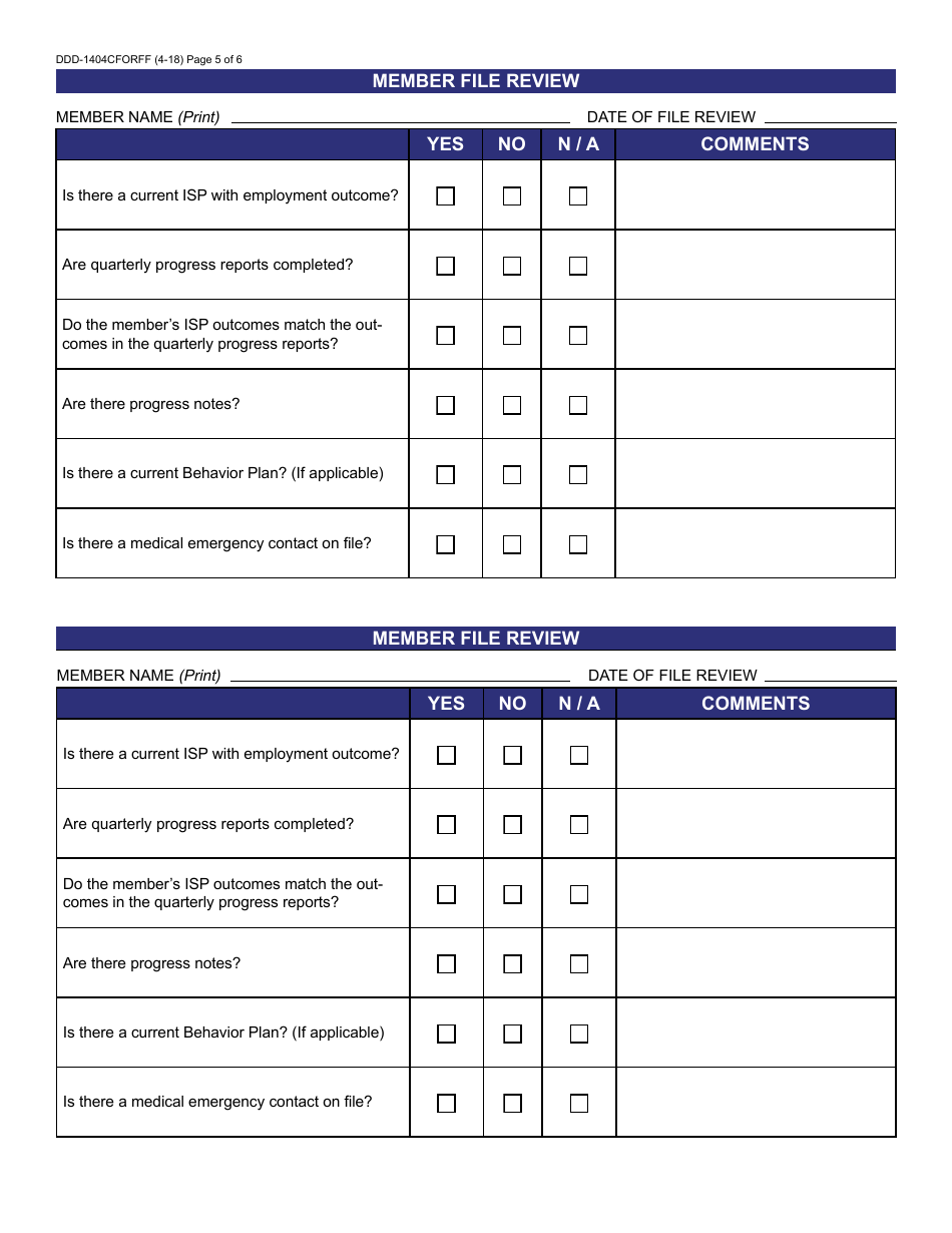 Form DDD-1404CFORFF Employment Support Aide - Quality Assurance Review - Arizona, Page 5