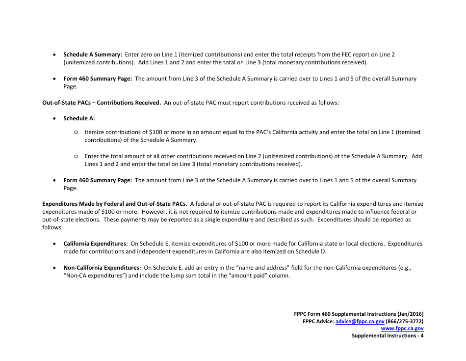 Instructions for FPPC Form 460 Recipient Committee Campaign Statement for Multipurpose Organizations Including Nonprofits - California, Page 4