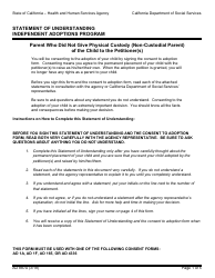 Form AD887A Statement of Understanding Independent Adoptions Program - Parent Who Did Not Give Physical Custody (Non-custodial Parent) of the Child to the Petitioner(S) - California