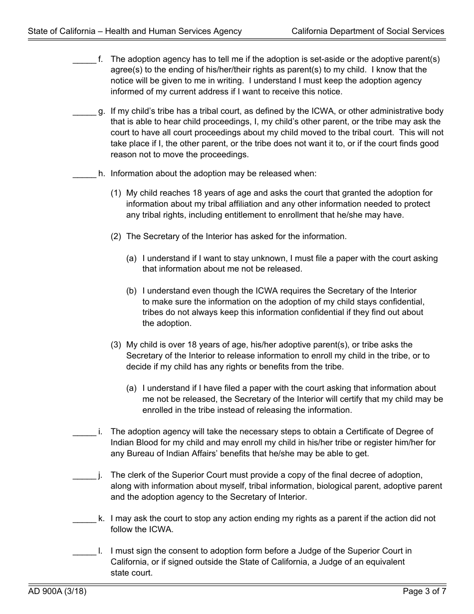 Form AD900A Statement of Understanding - Independent Adoptions Program - California, Page 3