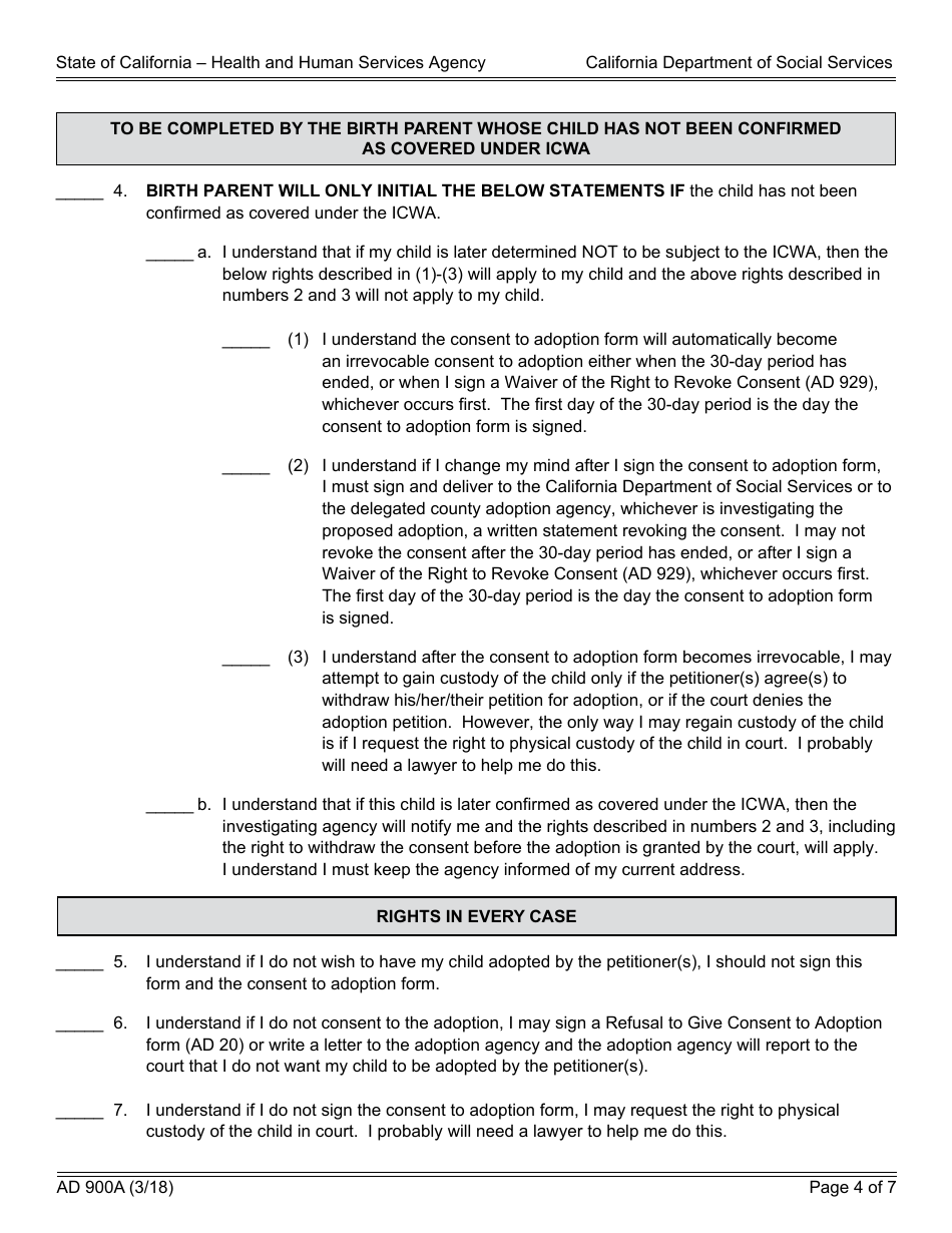 Form AD900A Statement of Understanding - Independent Adoptions Program - California, Page 4