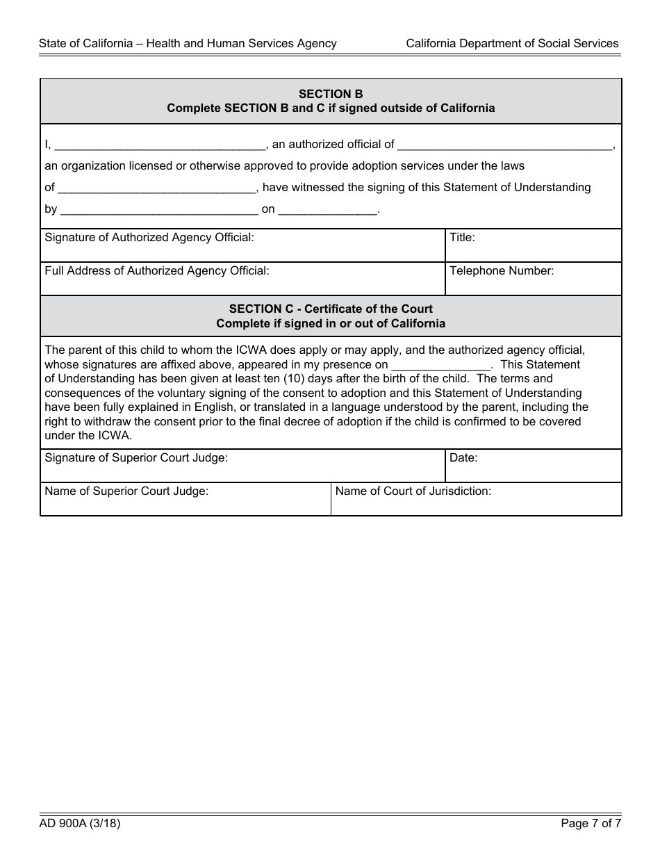 Form AD900A Statement of Understanding - Independent Adoptions Program - California, Page 7