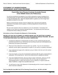 Document preview: Form AD900 Statement of Understanding Independent Adoptions Program - Parent Who Gave Physical Custody (Custodial Parent) of the Indian Child to the Petitioner(S) - California