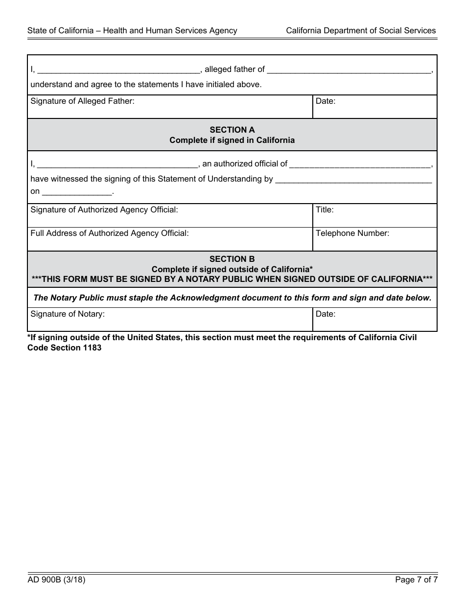 Form AD900B Statement of Understanding Independent Adoptions Program - Alleged Father of an Indian Child - California, Page 7