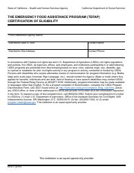 Document preview: Form EFA7 The Emergency Food Assistance Program (Tefap) Certification of Eligibility - California