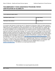 Form EFA7 The Emergency Food Assistance Program (Tefap) Certification of Eligibility - California