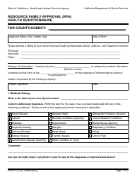 Form RFA07 Resource Family Approval (Rfa) Health Questionnaire - California