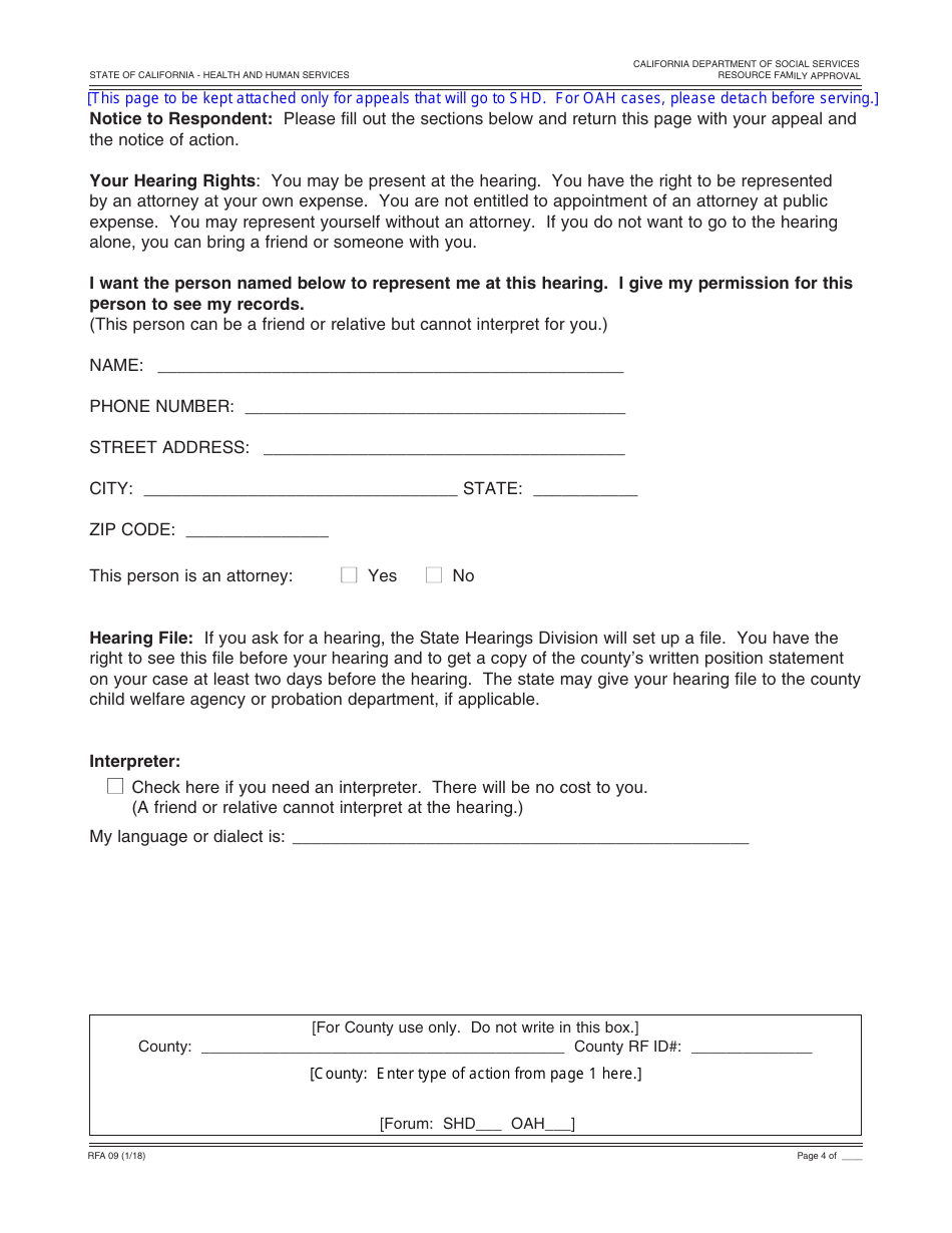 Form RFA09 Notice of Action Regarding Resource Family Approval - California, Page 4