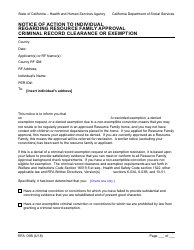 Form RFA09B Notice of Action to Individual Regarding Resource Family Approval Criminal Record Exemption Decision - California