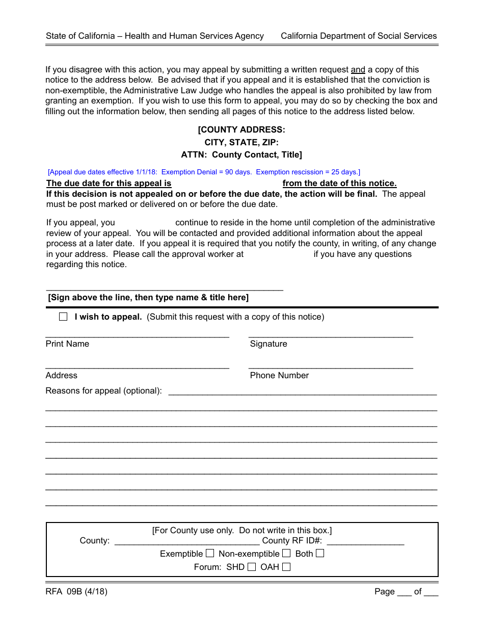 Form RFA09B Notice of Action to Individual Regarding Resource Family Approval Criminal Record Exemption Decision - California, Page 3