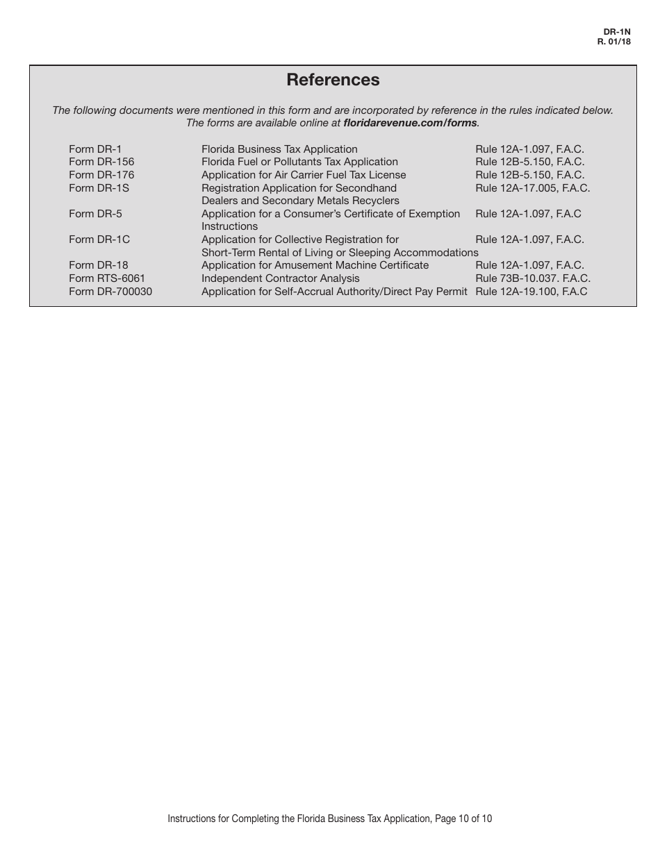 Instructions for Form DR-1 Florida Business Tax Application - Florida, Page 10