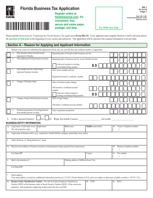 Form DR 1 Download Printable PDF Or Fill Online Florida Business Tax 