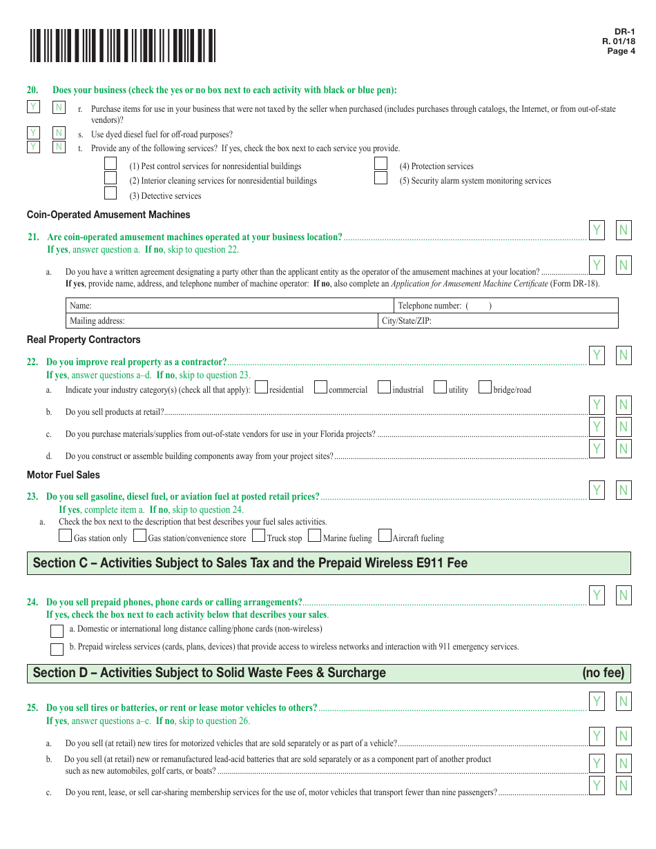 Form DR-1 Florida Business Tax Application - Florida, Page 4