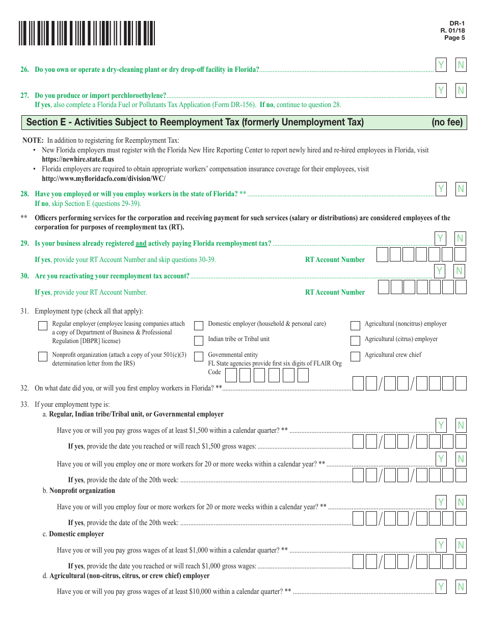 Form DR-1 Florida Business Tax Application - Florida, Page 5