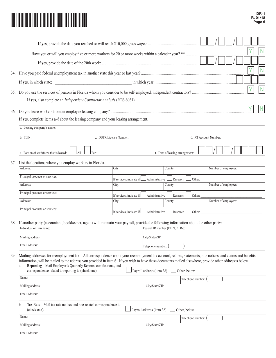 Form DR-1 Florida Business Tax Application - Florida, Page 6
