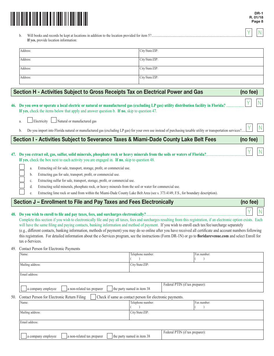 Form DR-1 Florida Business Tax Application - Florida, Page 8