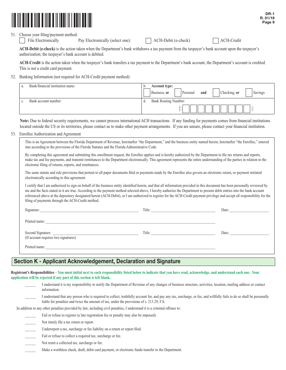 Form DR-1 Florida Business Tax Application - Florida, Page 9