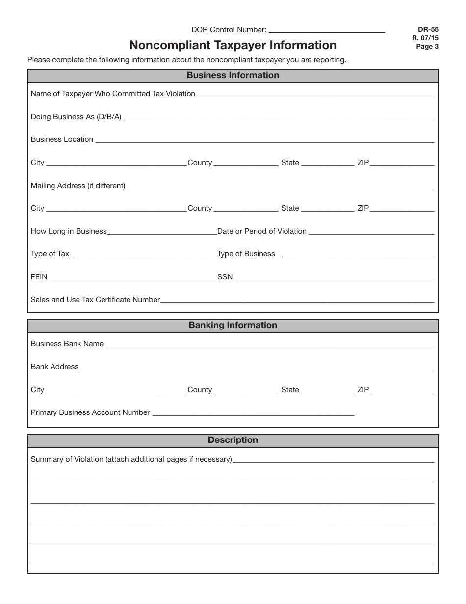 Form DR-55 Application for Compensation for Tax Information - Florida, Page 3