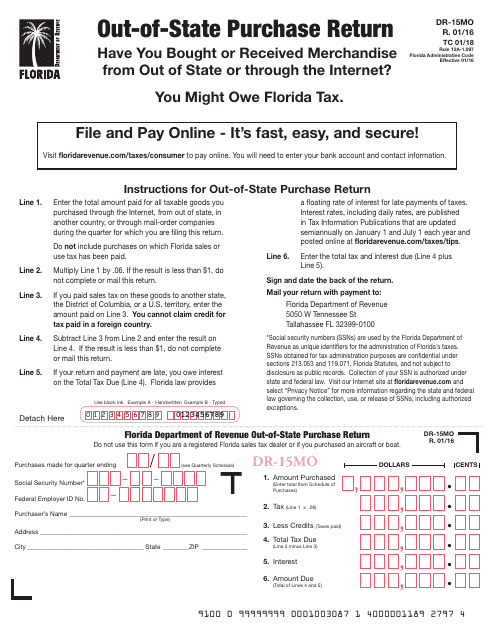 Form DR-15MO Out-of-State Purchase Return - Florida