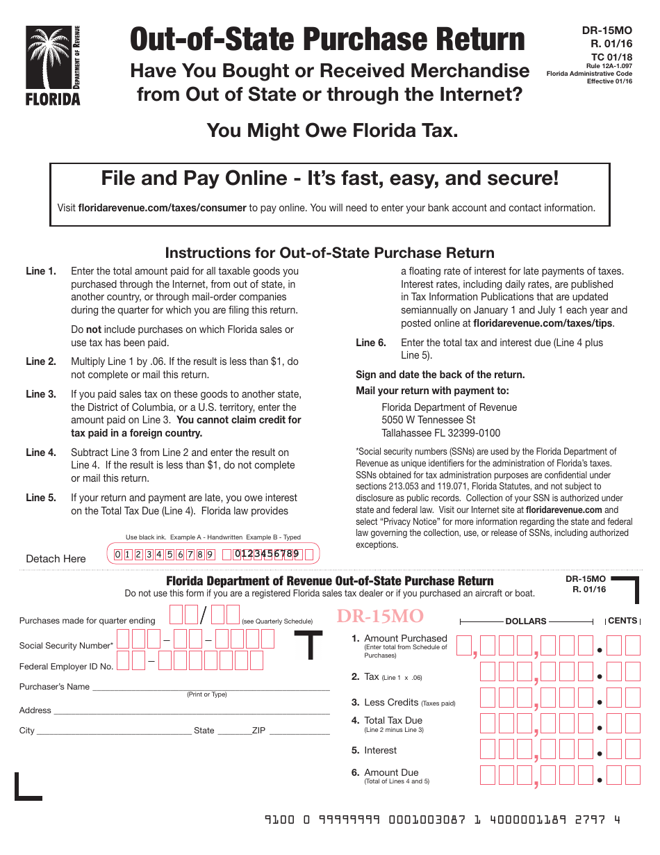 Form DR-15MO Out-of-State Purchase Return - Florida, Page 1