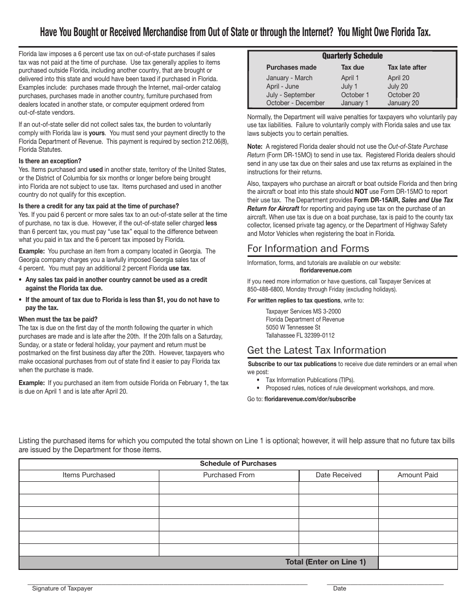 Form DR-15MO Out-of-State Purchase Return - Florida, Page 2