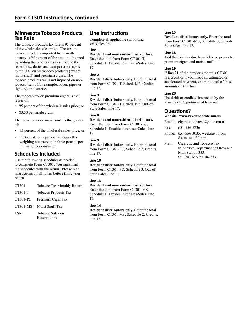 Form CT301 Tobacco Tax Monthly Return - Minnesota, Page 3