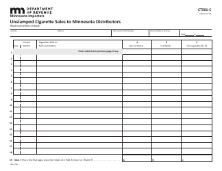 Document preview: Form CT501-C Unstamped Cigarette Sales to Minnesota Distributors - Minnesota