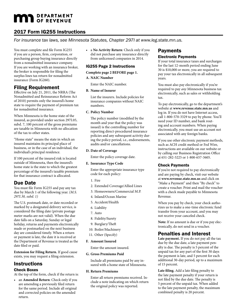 Form IG255 Nonadmitted Insurance Premium Tax Return for Direct Procured Insurance - Minnesota, Page 3