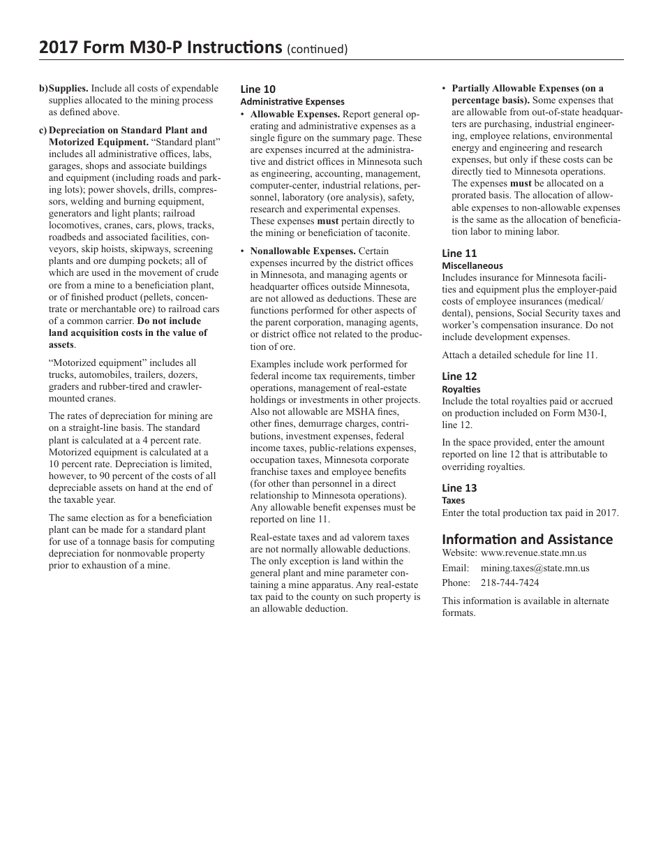 Form M30-P Production Cost Summary - Minnesota, Page 3