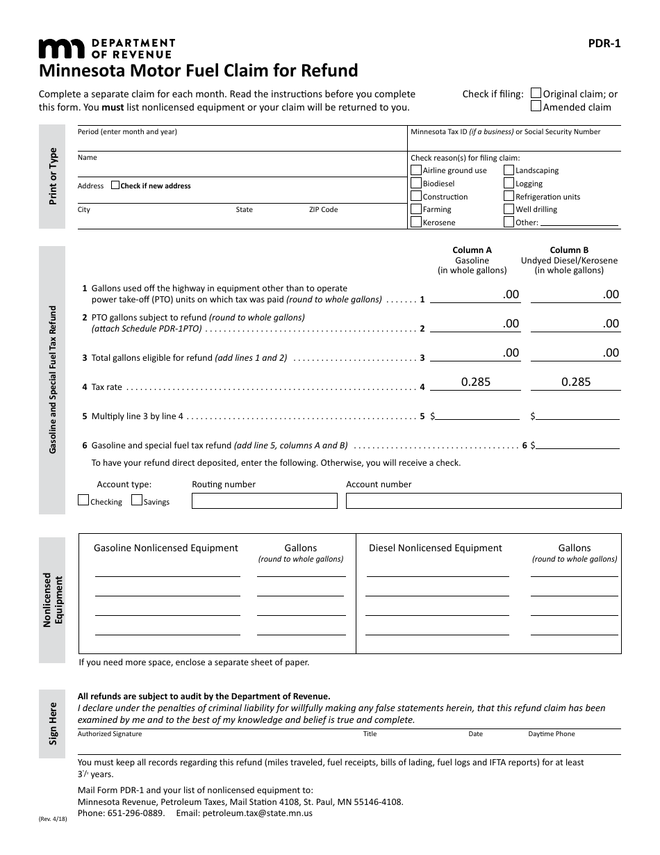 Form PDR1 Fill Out, Sign Online and Download Fillable PDF, Minnesota