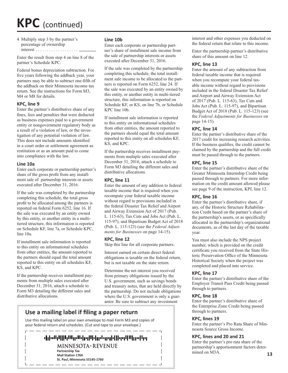 Instructions for Form M3 Partnership Return - Minnesota, Page 13