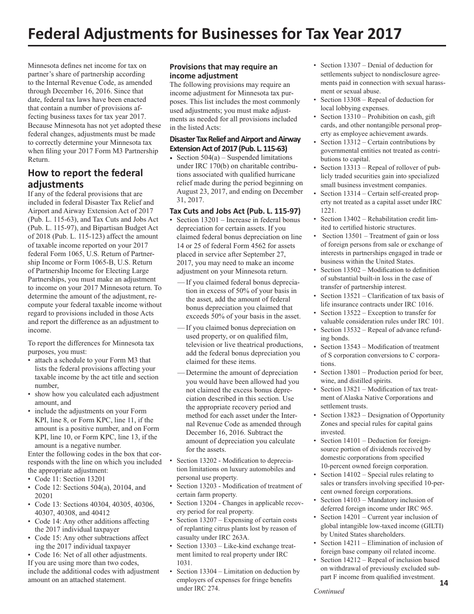 Instructions for Form M3 Partnership Return - Minnesota, Page 14