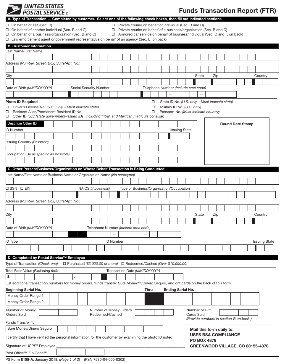 PS Form 8105-А - Fill Out, Sign Online and Download Printable PDF ...