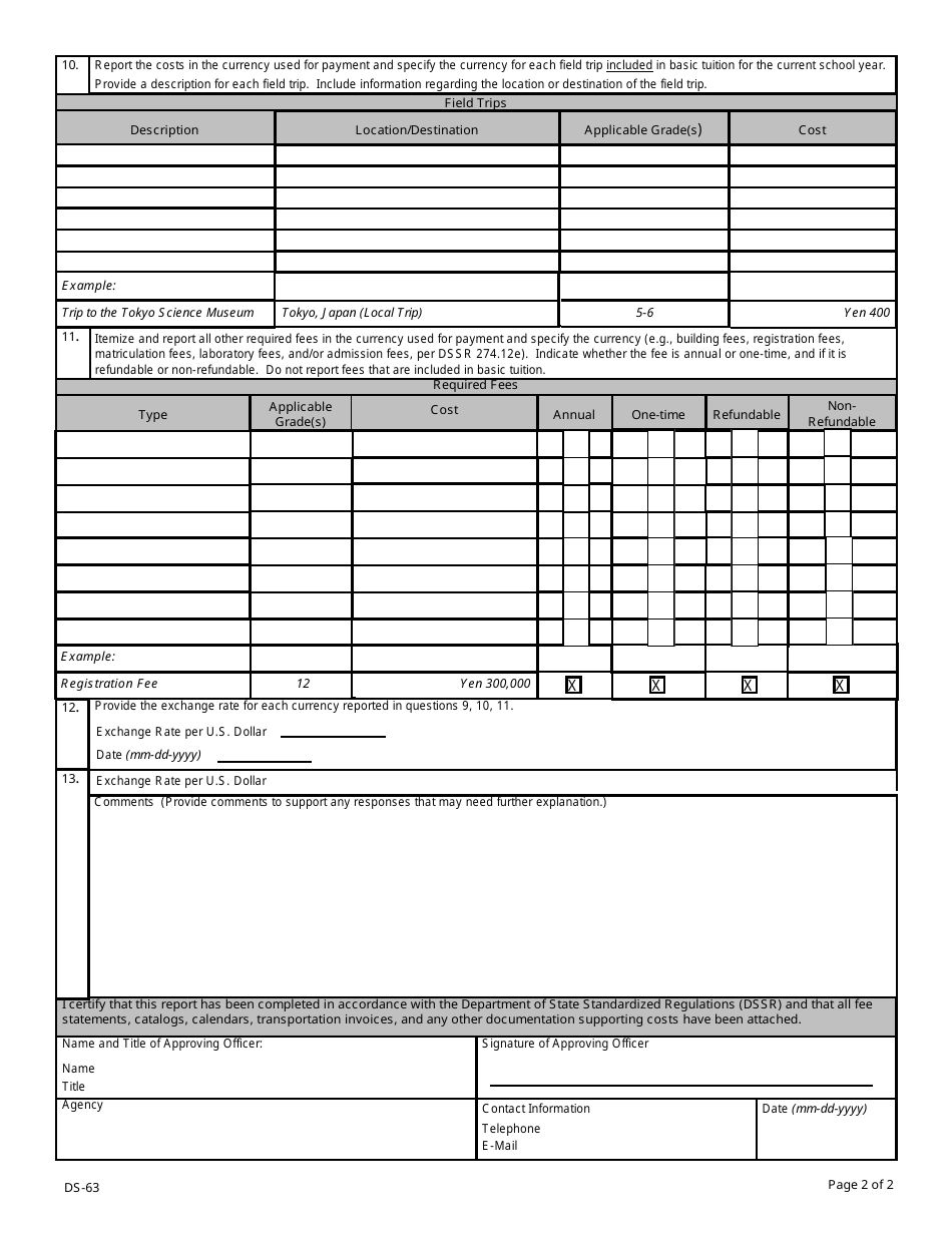 Form DS-63 Education Allowance Questionnaire, Page 3