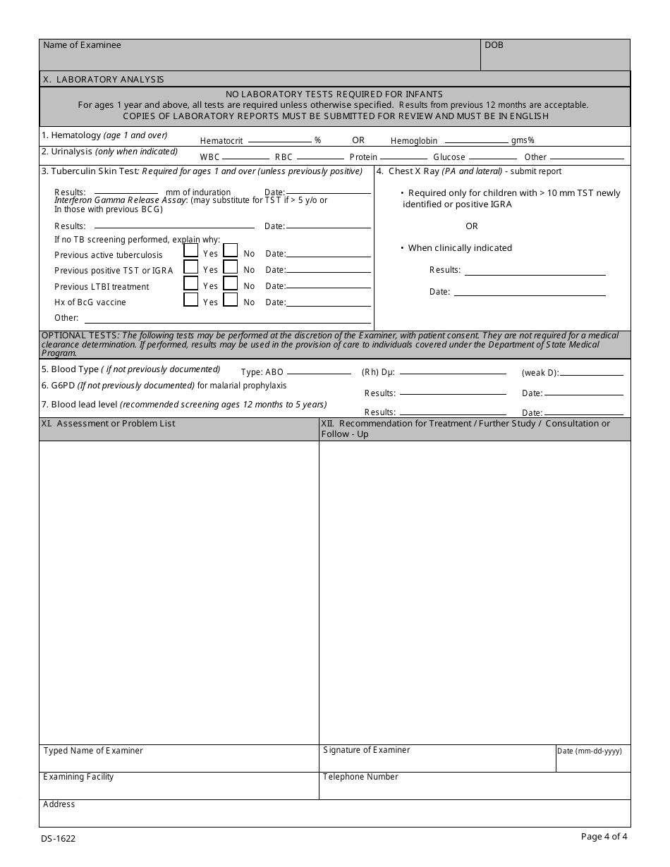 Form DS-1622 Medical History and Examination for Foreign Service for Children Age 11 and Younger, Page 4