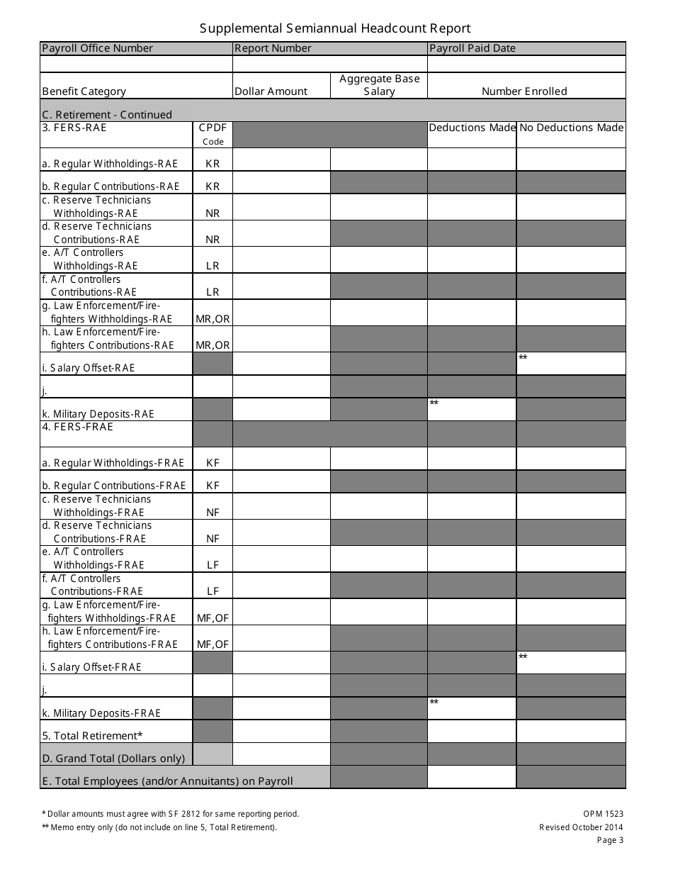 OPM Form 1523 Supplemental Semiannual Headcount Report, Page 3